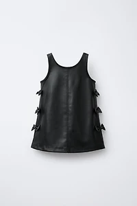FAUX LEATHER TIE PINAFORE DRESS