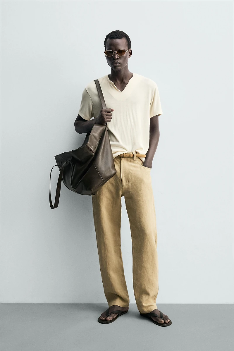 OPEN HENLEY NECK T-SHIRT