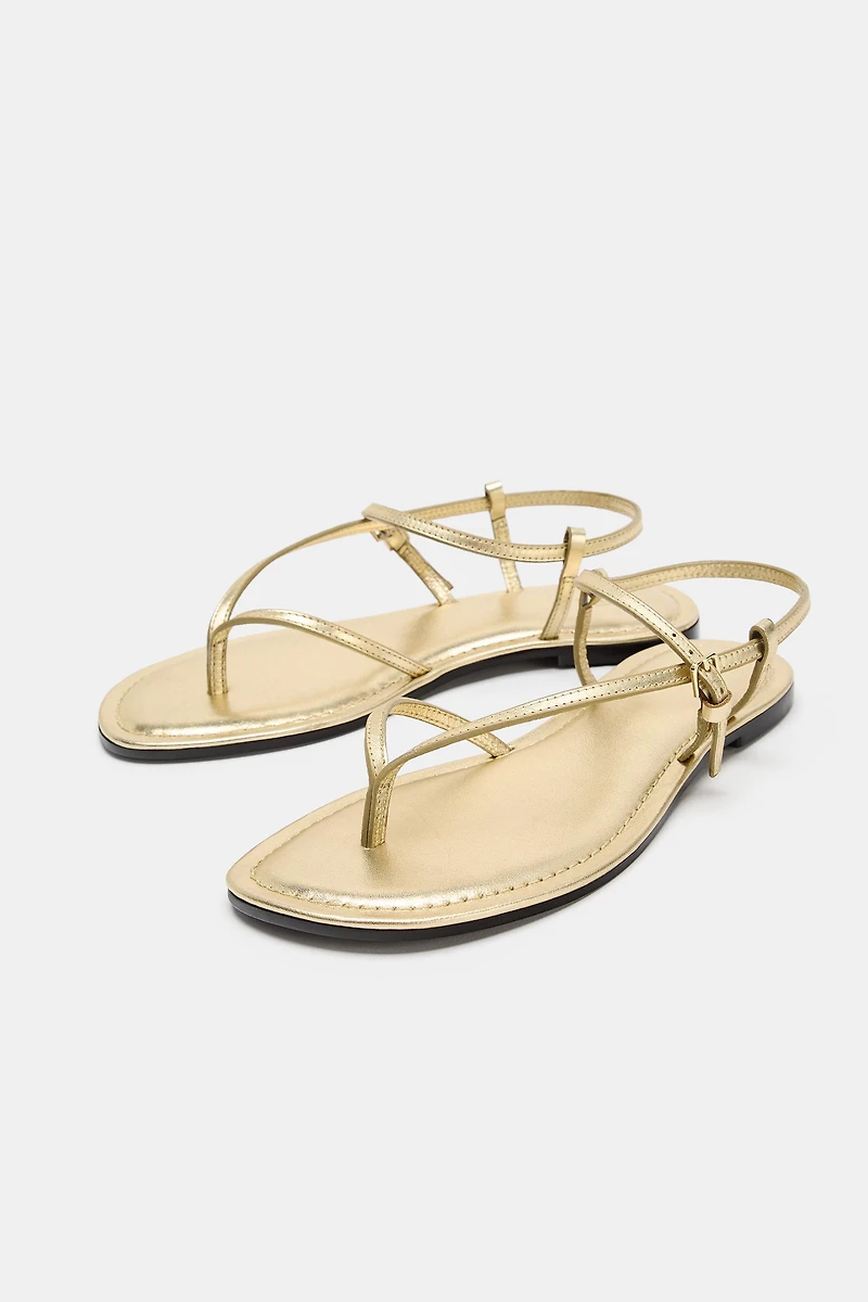 METALLIC EFFECT LEATHER SANDALS