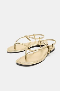 METALLIC EFFECT LEATHER SANDALS