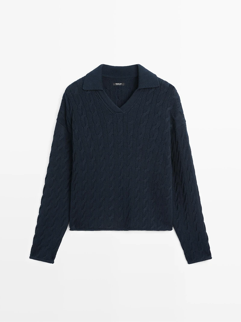 Pull maille col polo en coton mélangé