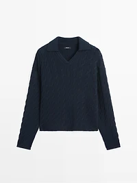 Pull maille col polo en coton mélangé