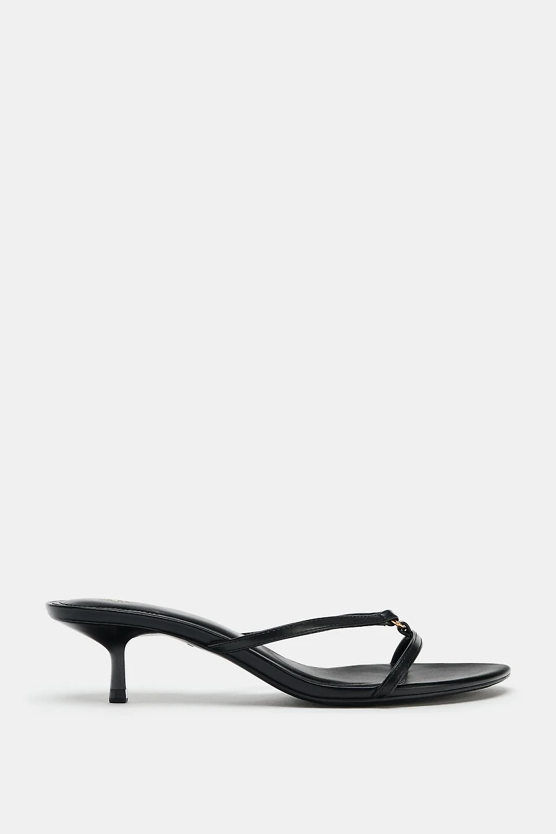 METALLIC DETAIL KITTEN HEEL SANDALS