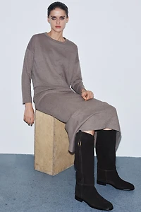 FLAT SPLIT LEATHER RIDING BOOTS