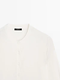 Wool blend knit cardigan with crew neck