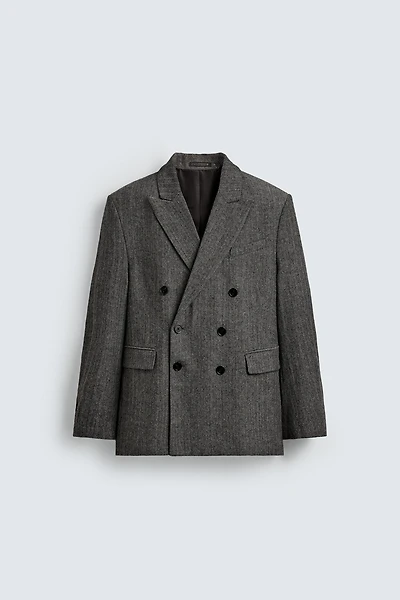 HERRINGBONE WOOL BLEND SUIT BLAZER