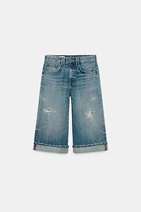 TRF MID RISE RIPPED DENIM JORTS