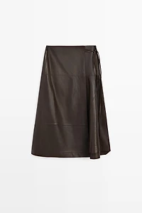 Nappa leather midi skirt with tie detail
