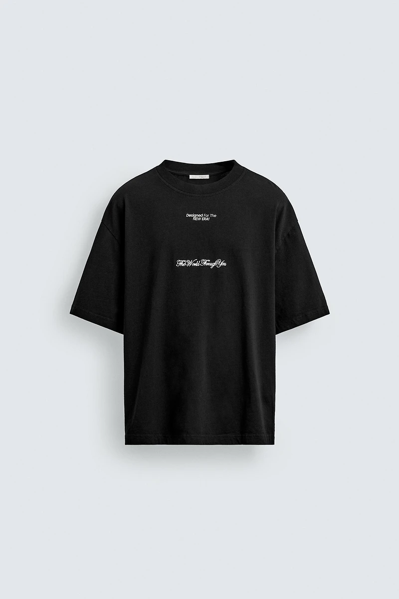 SHORT SLEEVE TEXT PRINT SWEATSHIRT