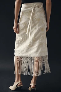 ZW COLLECTION 100% LINEN EMBROIDERED MIDI SKIRT