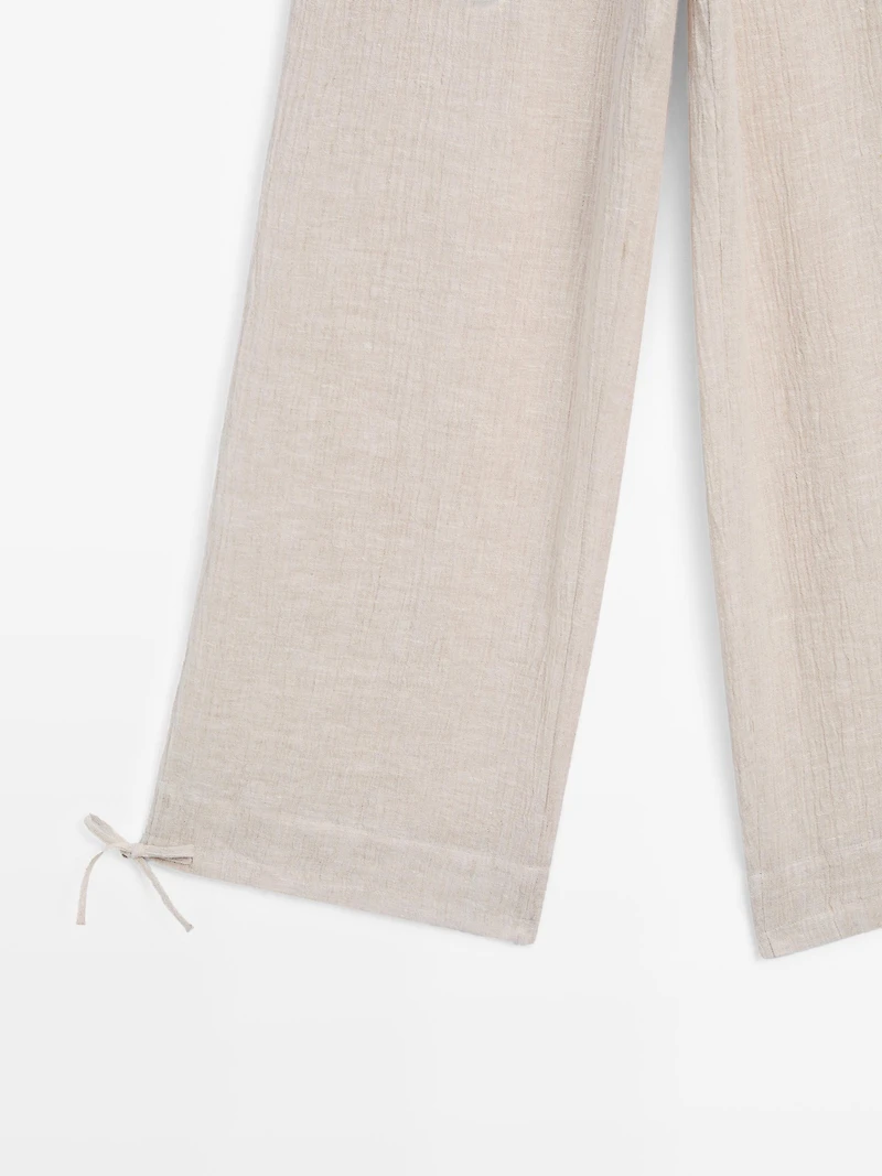 Pantalon bouffant gaufré 100 % lin