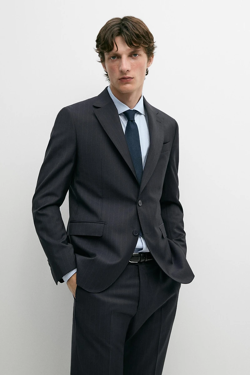 Striped 100% cool wool suit blazer