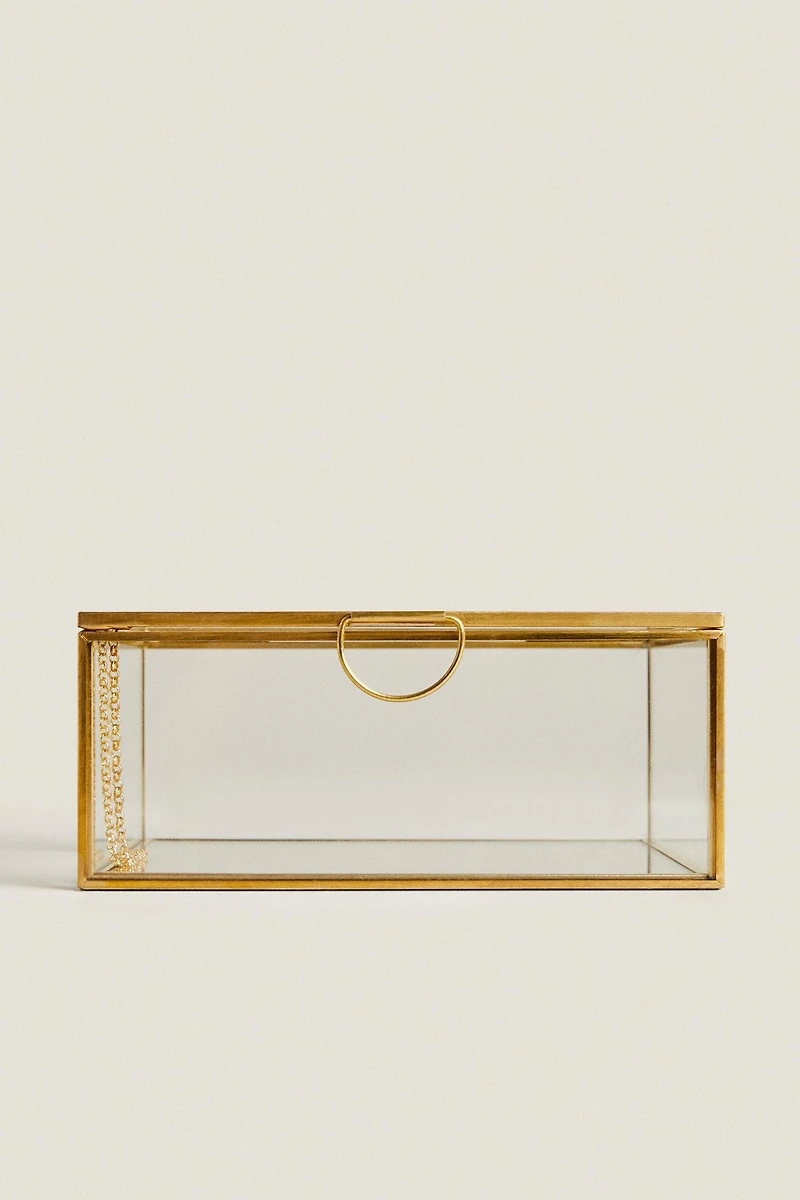 GLASS JEWELRY BOX WITH METAL BORDER