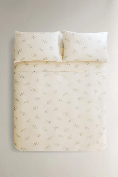 SATEEN DUVET COVER WITH FLORAL BOUQUETS