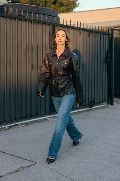 ELASTIC WAIST FAUX LEATHER JACKET