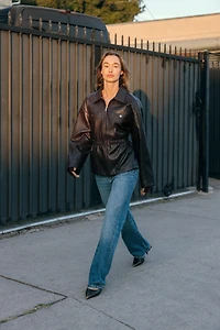 ELASTIC WAIST FAUX LEATHER JACKET