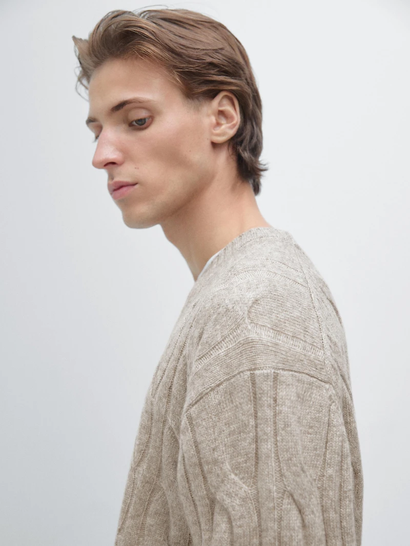 Cable-knit wool blend sweater