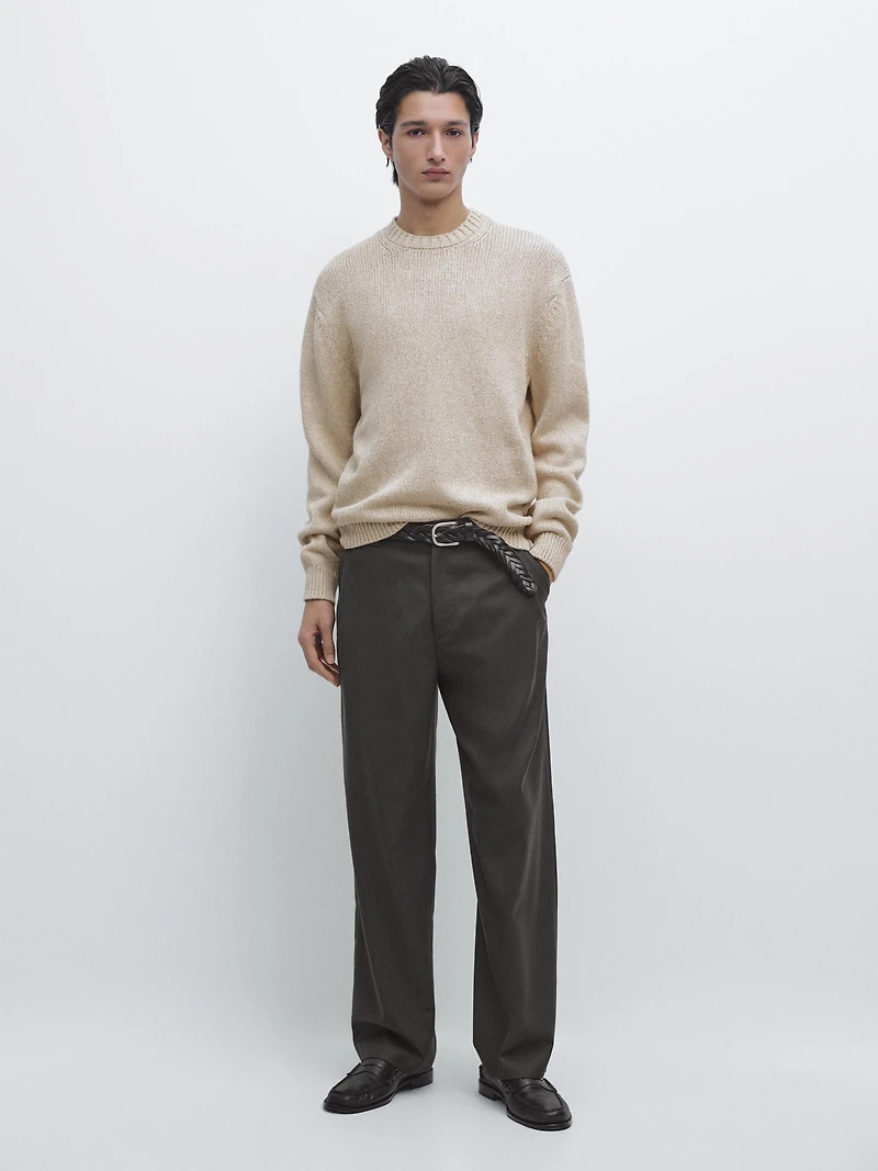 Cotton blend knit crew neck sweater