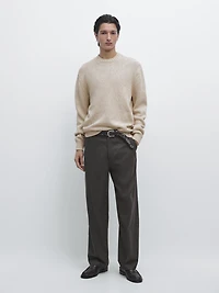 Cotton blend knit crew neck sweater