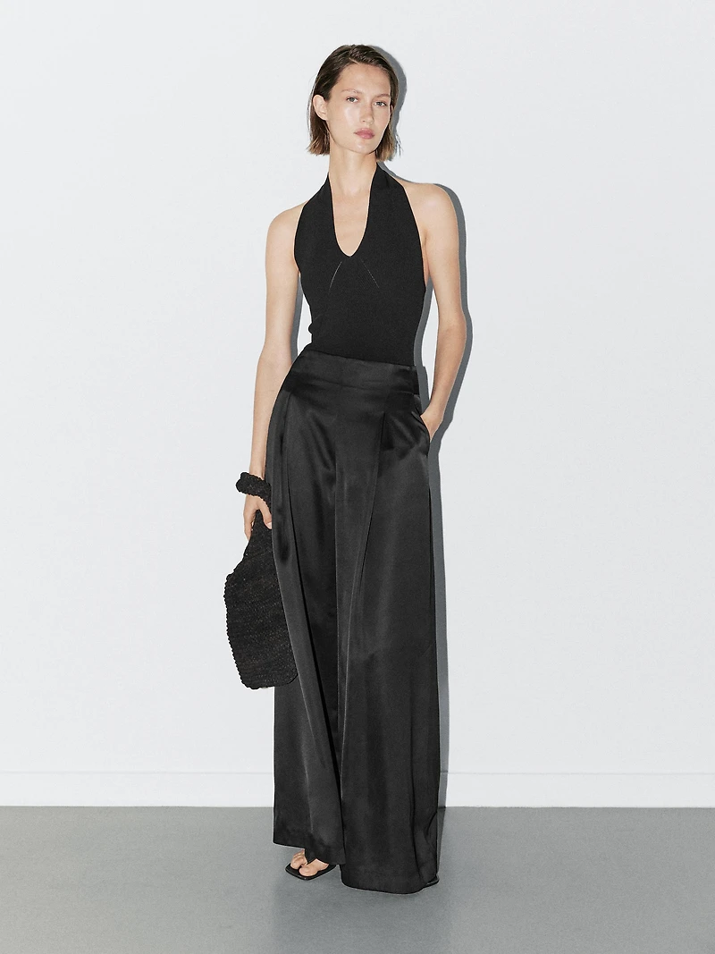 Knit halter bodysuit with V-neck - STUDIO
