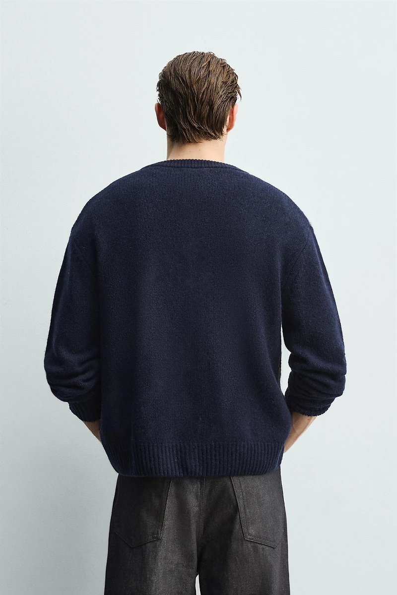 100% WOOL DIAMOND PATTERN CARDIGAN