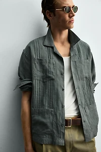 RELAXED FIT 100% LINEN PLEATED SHIRT