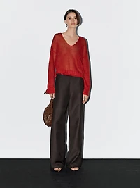 Linen V-neck knit sweater