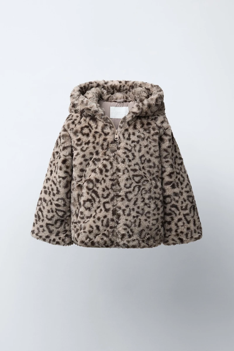 ANIMAL PRINT FAUX FUR JACKET