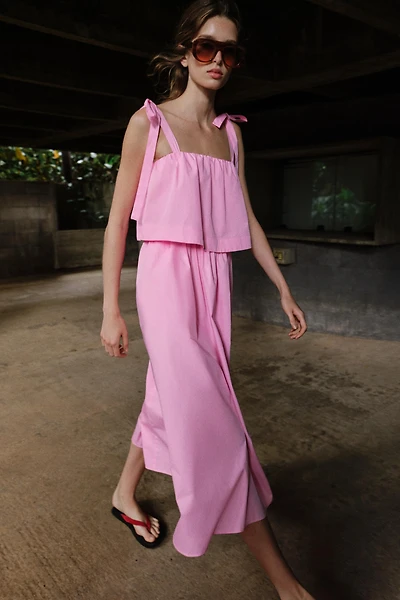 POPLIN TIE MIDI DRESS
