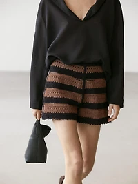 Striped cotton crochet shorts