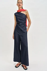 TOP ASYMÉTRIQUE À ÉPAULETTE AVEC LIN