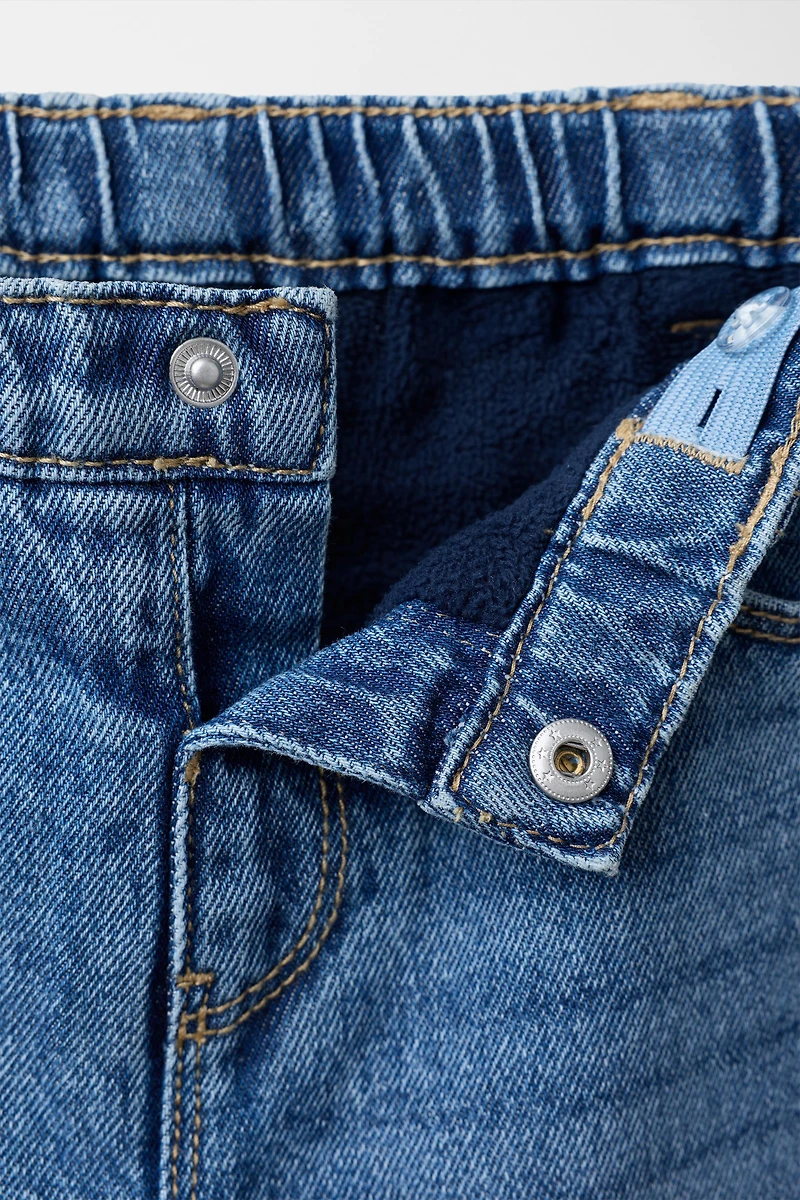 FLEECE-LINED WIDE LEG JEANS