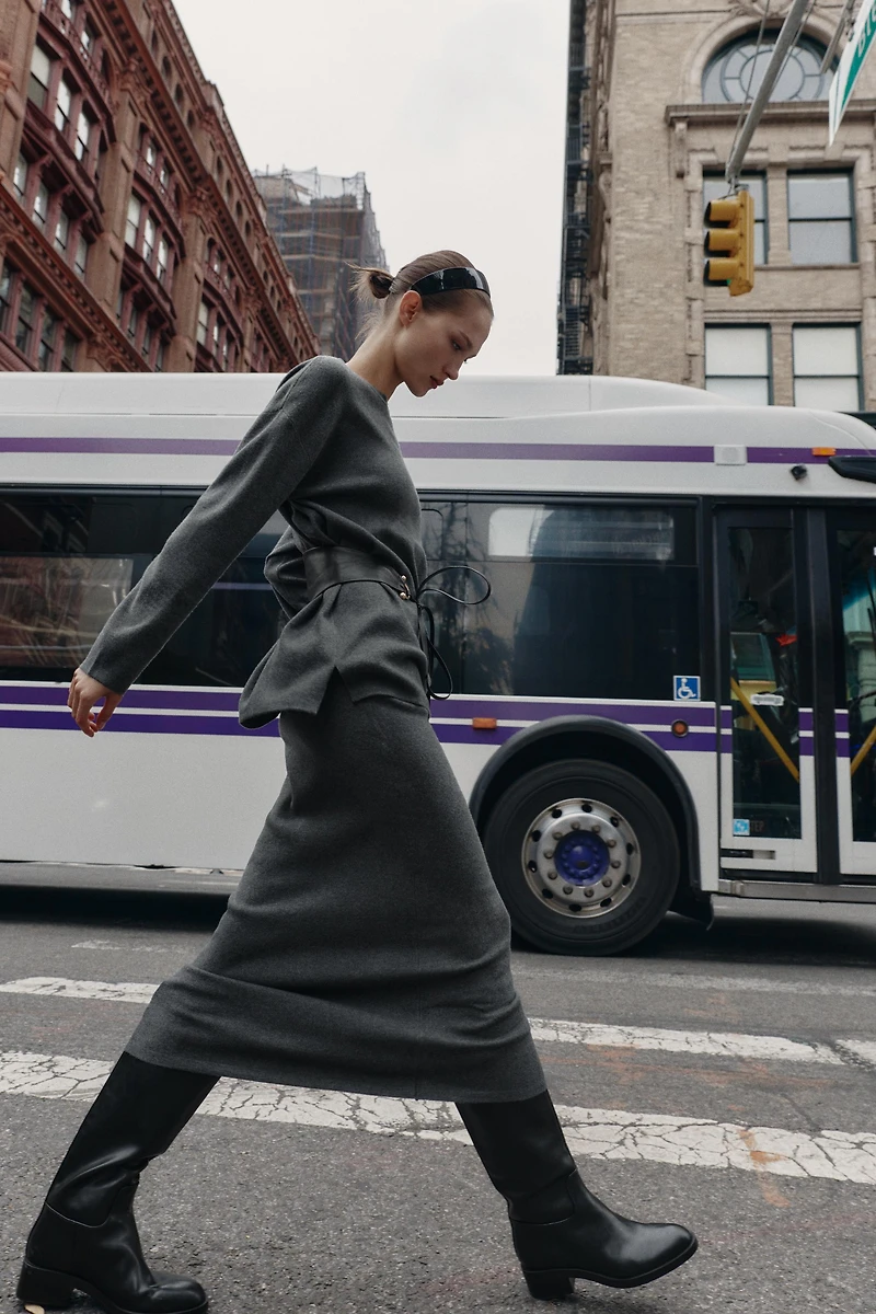 JUPE MI-LONGUE EN MAILLETTE LISSE TOUCHER DOUX