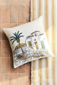 EMBROIDERED HOUSES THROW PILLOW COVER