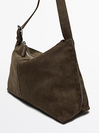 Split suede leather crossbody bag