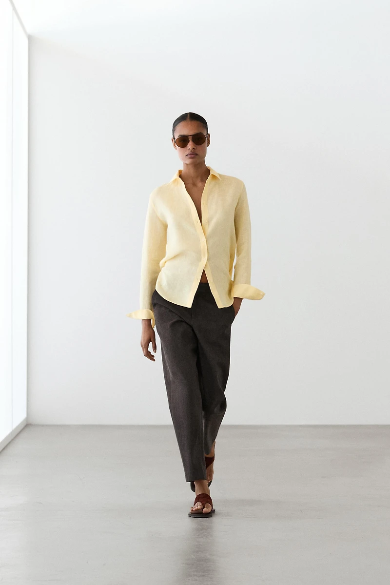 Slim fit linen blend trousers