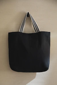 REVERSIBLE FABRIC STRIPED SHOPPER BAG