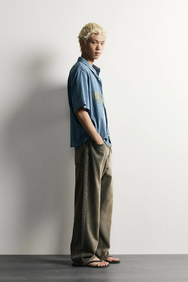 RELAXED FIT PLAID ZIPPER SHIRT