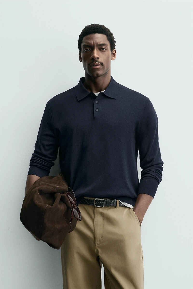 WOOL AND SILK KNIT POLO