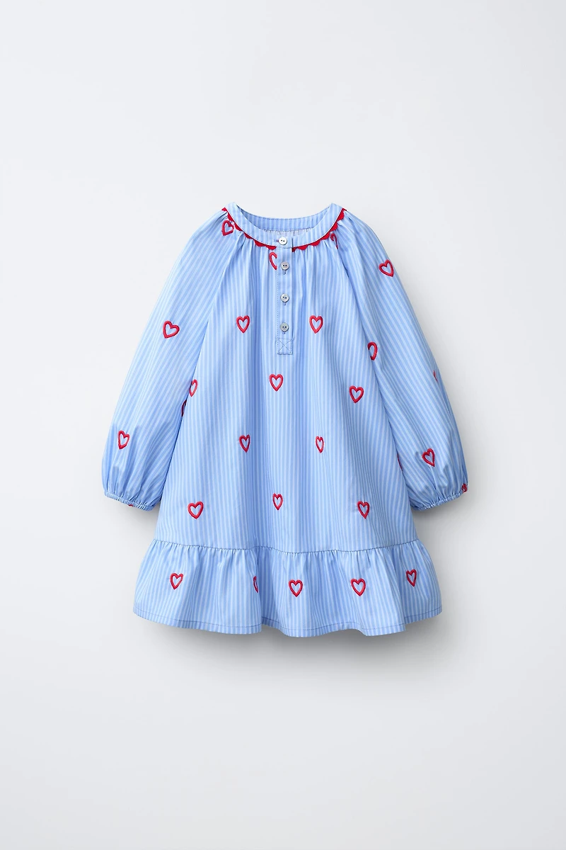 STRIPED EMBROIDERED HEART DRESS
