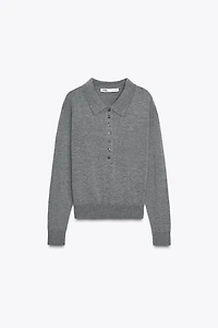 PLAIN KNIT POLO SWEATER