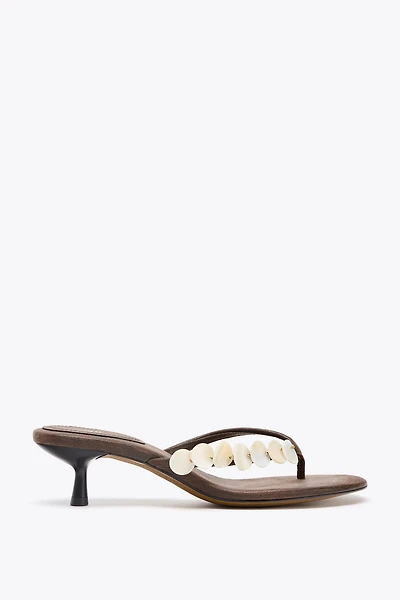 BEADED KITTEN HEEL SANDALS