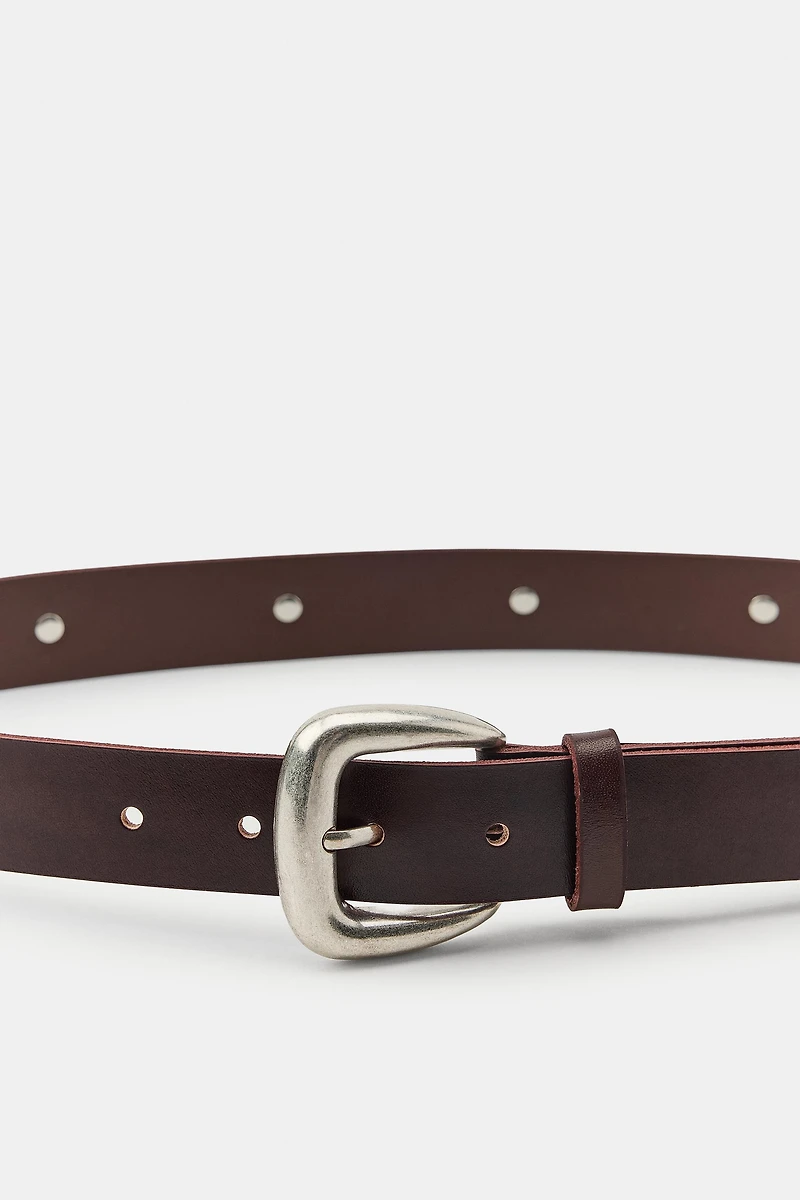 100% LEATHER HEART STUDDED BELT