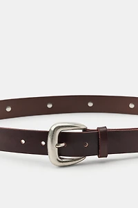 100% LEATHER HEART STUDDED BELT