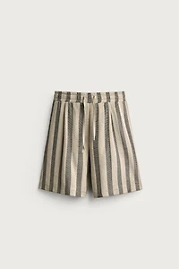 STRIPED JACQUARD PLEATED SHORTS