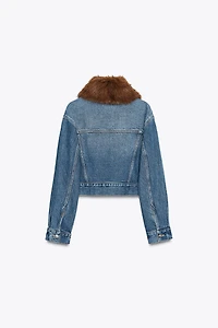 Z1975 FAUX FUR LAPEL CROPPED DENIM JACKET