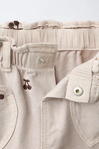 EMBROIDERED CHERRY BAGGY TWILL PANTS