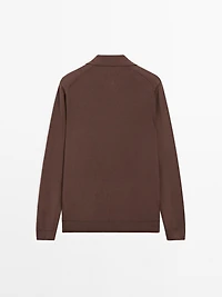 Cotton and silk blend knit polo sweater
