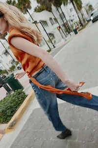 SATIN EFFECT TIE TOP