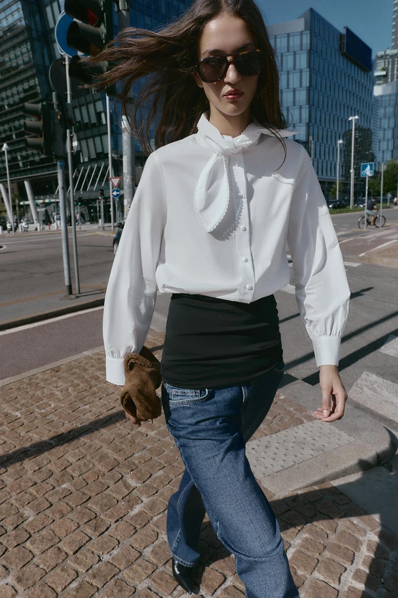 BOW POPLIN SHIRT